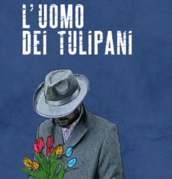 copertina uomo dei tulipani - Uomo con cappello e impermiabile con mazzo di tulipani